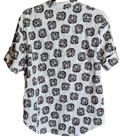 Allison Daley Black/White Button Up V Neck Shirt Size 3X w/Roll Tab sleeves - Picture 2 of 6